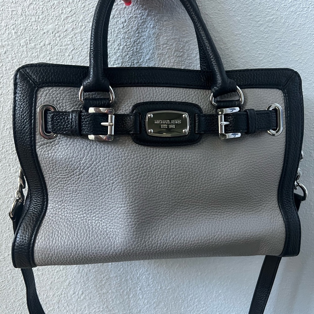 Michael Kors Black and Gray Satchel with Silver Accents
